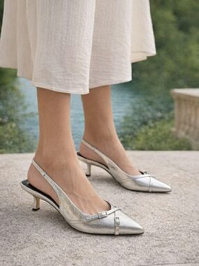 NWD French Connection Women's Buckles Slingback Kitten Heel, Size 7